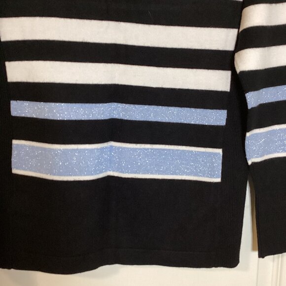 Laura Petites Women's Pullover Sweater V-Neck Size P/S  Blue Black White Stripes - Picture 5 of 7
